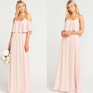 Show me Your Mumu Caitlin Ruffle Maxi Dress NWT Dusty Blush Crisp